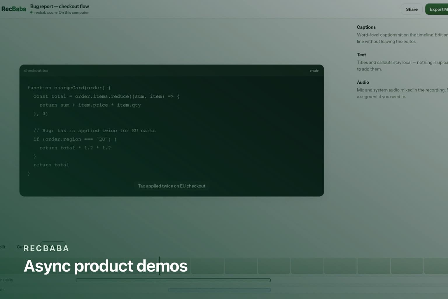 A branded RecBaba share page ready to send as an async product demo.